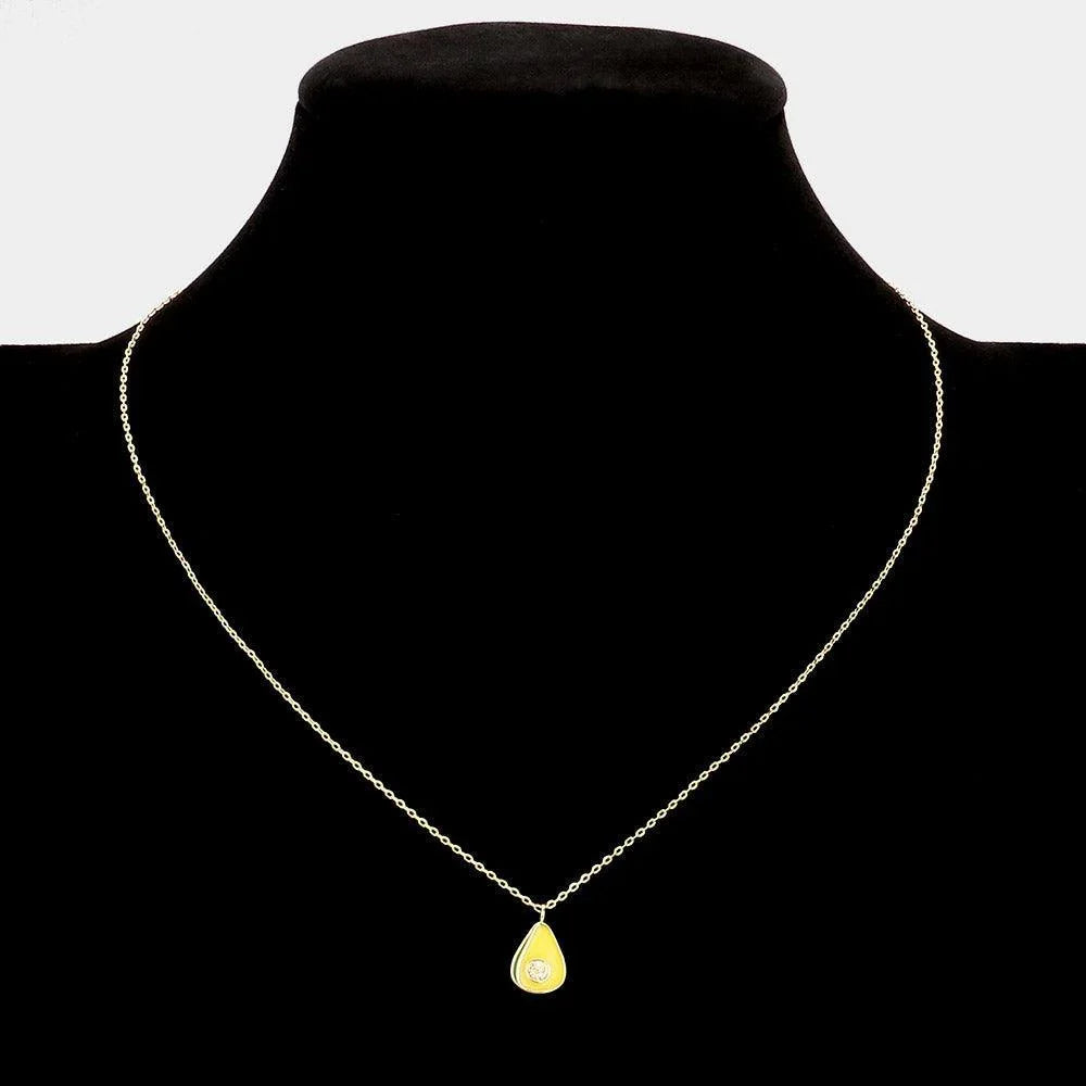 14K Gold Dipped CZ Embellished Enamel Avocado Pendant Necklace - Jewelry Store by Erik Rayo