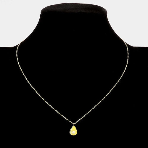 14K Gold Dipped CZ Embellished Enamel Avocado Pendant Necklace - Jewelry Store by Erik Rayo
