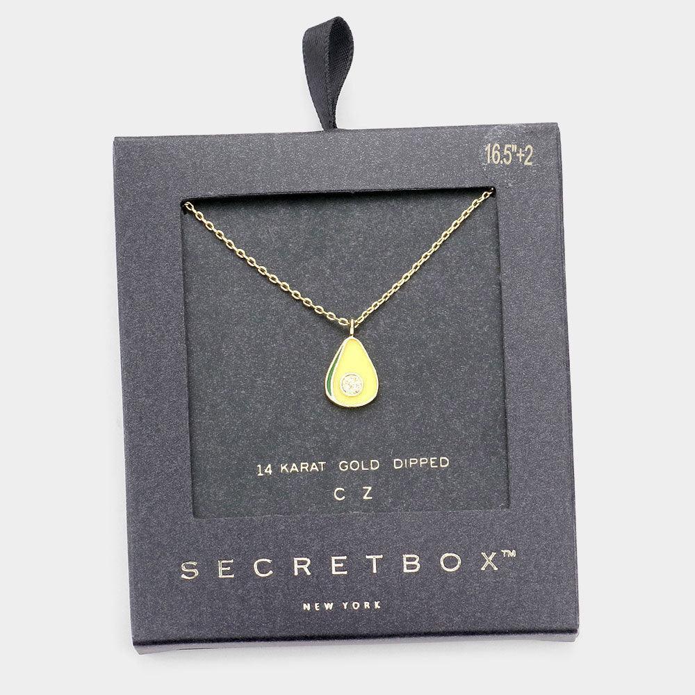 14K Gold Dipped CZ Embellished Enamel Avocado Pendant Necklace - Jewelry Store by Erik Rayo