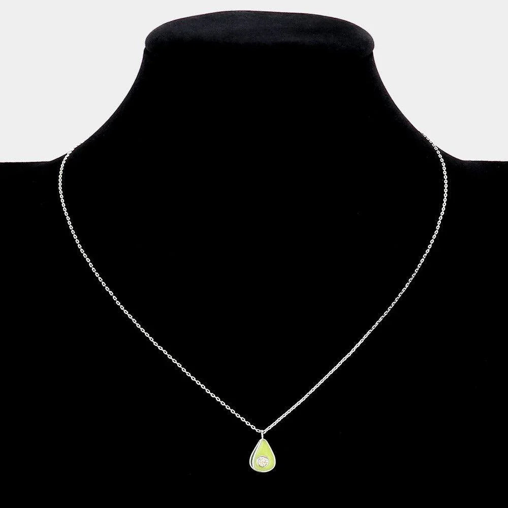 White Sterling Silver Dipped CZ Embellished Enamel Avocado Pendant Necklace - Jewelry Store by Erik Rayo