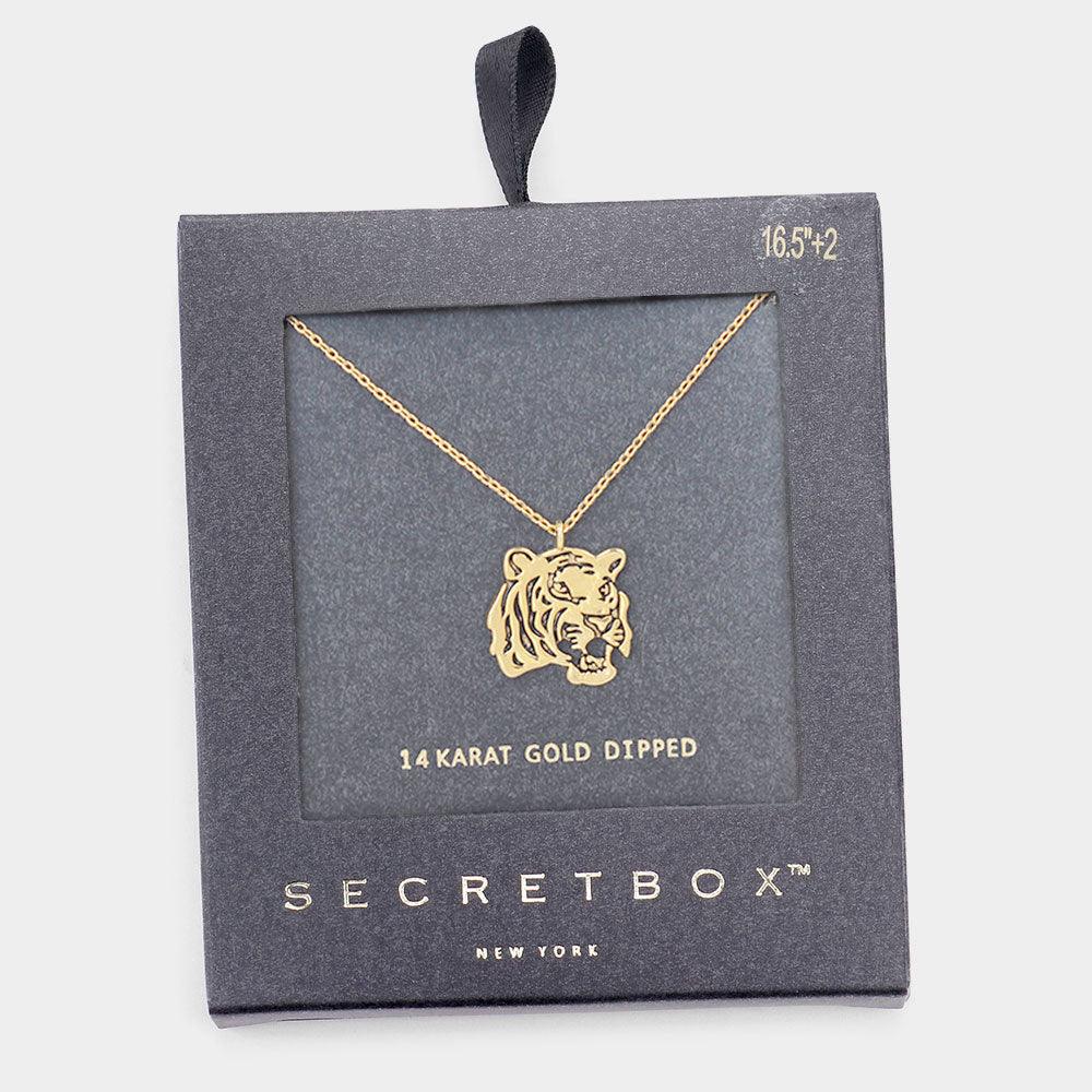 14K Gold Dipped Metal Tiger Pendant Necklace