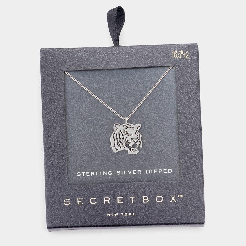 White Sterling Silver Dipped Metal Tiger Pendant Necklace - Jewelry Store by Erik Rayo