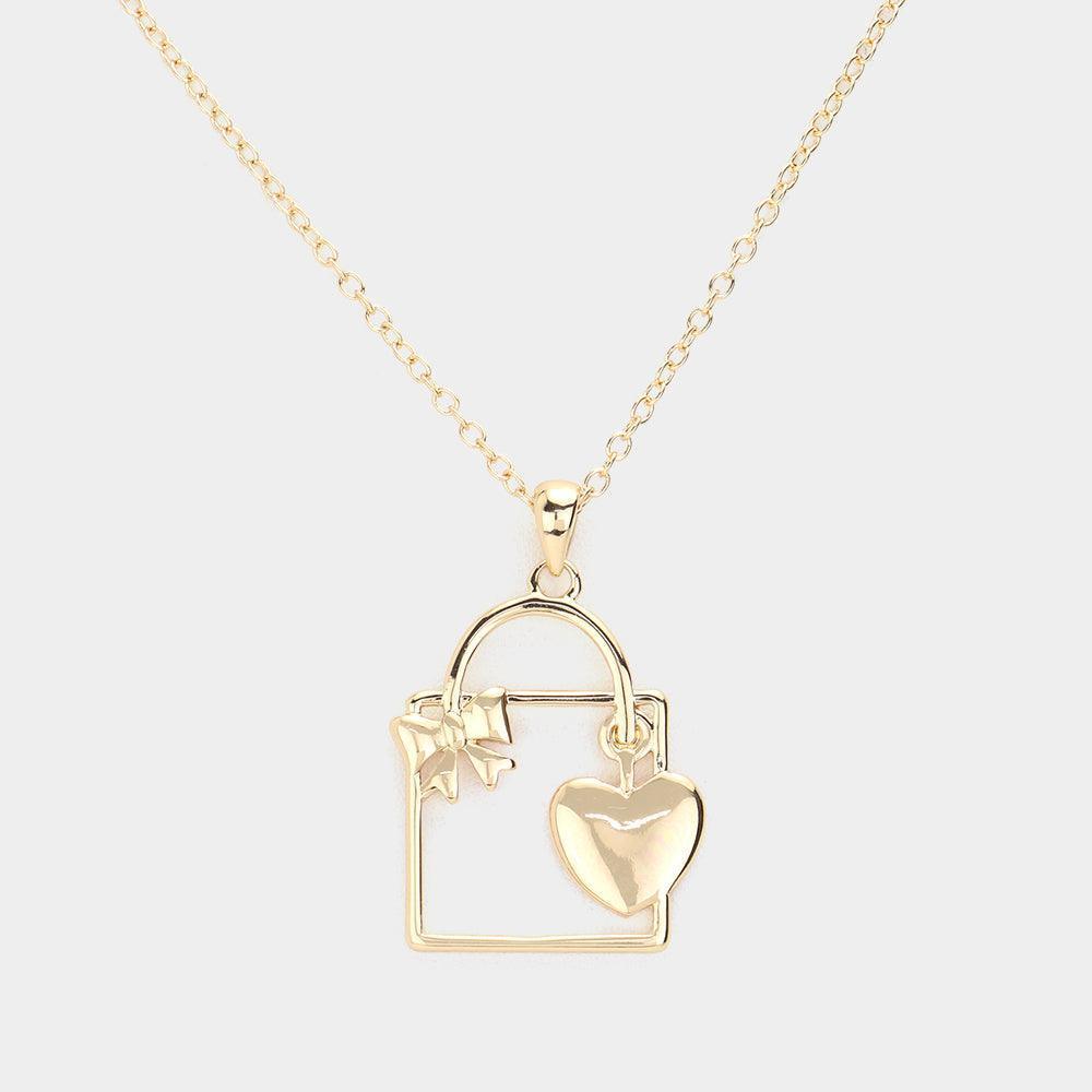 Gold Heart Ribbon Gift Box Pendant Necklace - Jewelry Store by Erik Rayo