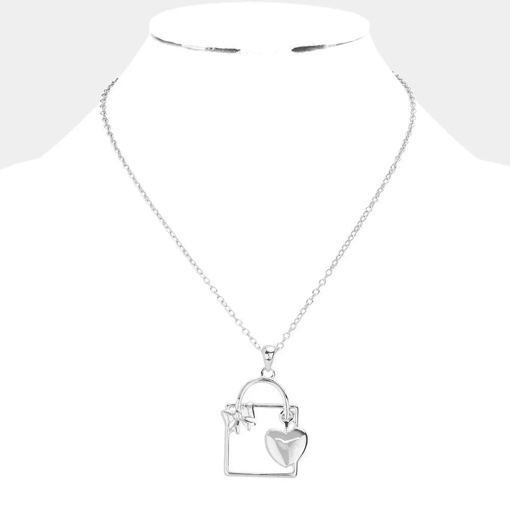 Silver Heart Ribbon Gift Box Pendant Necklace - Jewelry Store by Erik Rayo