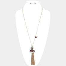 Load image into Gallery viewer, Gold Tassel pendant &amp; flower charm long necklace
