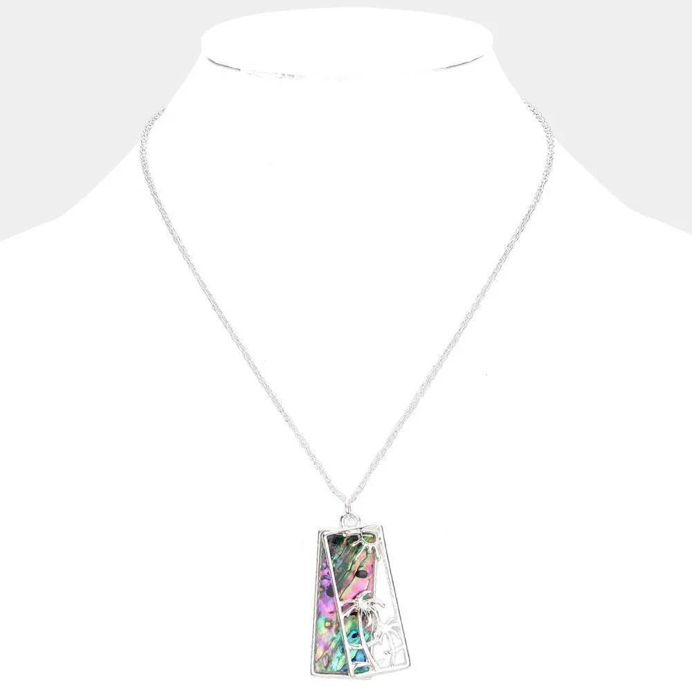 Silver Abalone Palm Tree Pendant Necklace - Jewelry Store by Erik Rayo