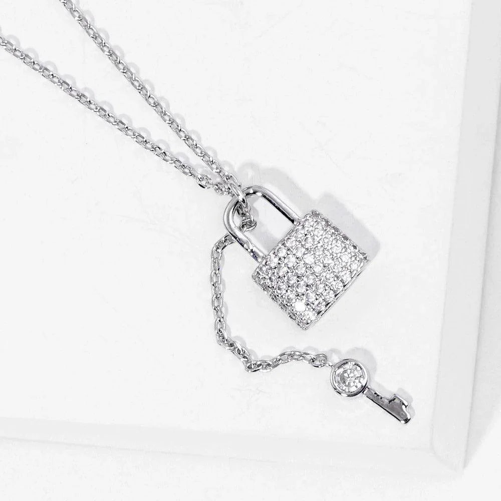 Gold White Gold Dipped Rhinestone Key Lock Pendant Necklace - Jewelry Store by Erik Rayo