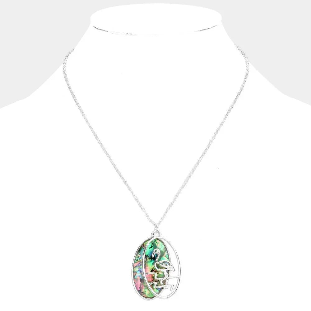 Silver Abalone Flamingo Pendant Necklace - Jewelry Store by Erik Rayo