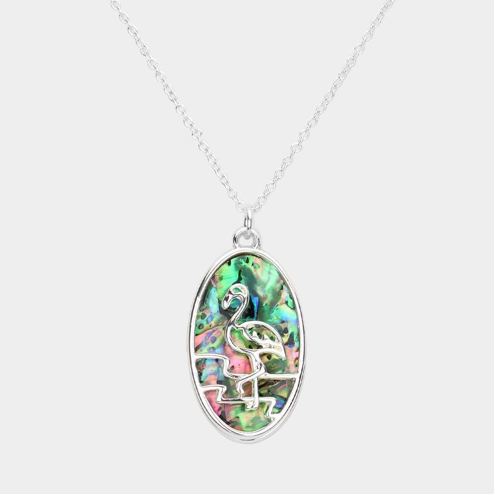 Silver Abalone Flamingo Pendant Necklace - Jewelry Store by Erik Rayo