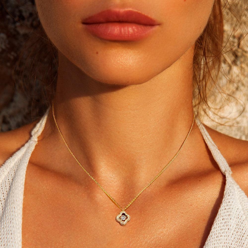Gold Gold Dipped Rhinestone Quatrefoil Pendant Necklace - Jewelry Store by Erik Rayo