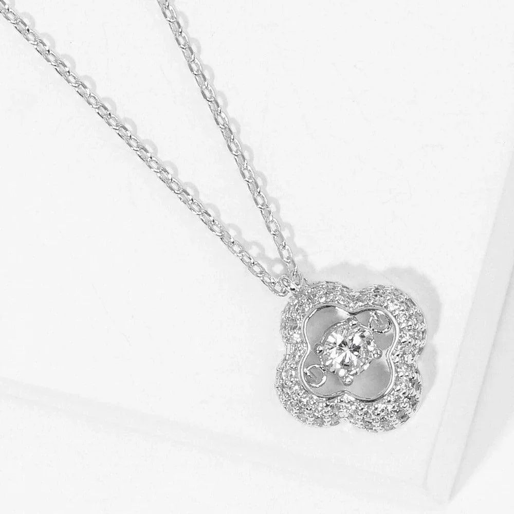 Gold White Gold Dipped Rhinestone Quatrefoil Pendant Necklace - Jewelry Store by Erik Rayo