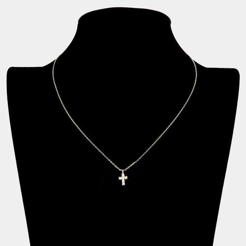 14K Gold Dipped CZ Stone Paved Mini Cross Pendant Necklace - Jewelry Store by Erik Rayo