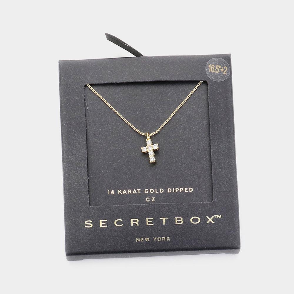 14K Gold Dipped CZ Stone Paved Mini Cross Pendant Necklace - Jewelry Store by Erik Rayo