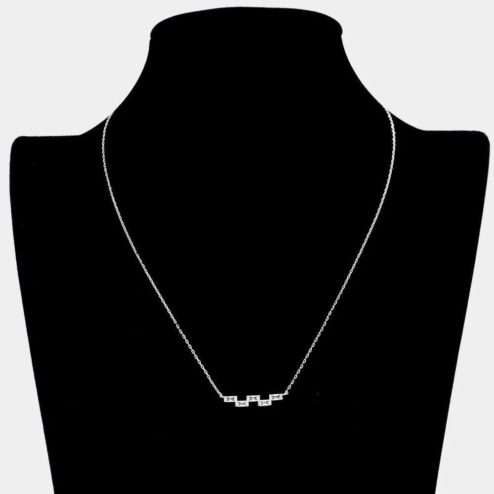 Silver Sterling Silver Dipped Geometric CZ Rectangle Pendant Necklace - Jewelry Store by Erik Rayo