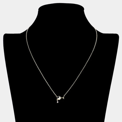 14K Gold Dipped CZ Stone Accented Wine Glass Pendant Necklace - Jewelry Store by Erik Rayo