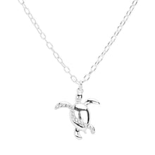 Load image into Gallery viewer, Silver Rhinestone Embellished Metal Turtle Pendant Necklace
