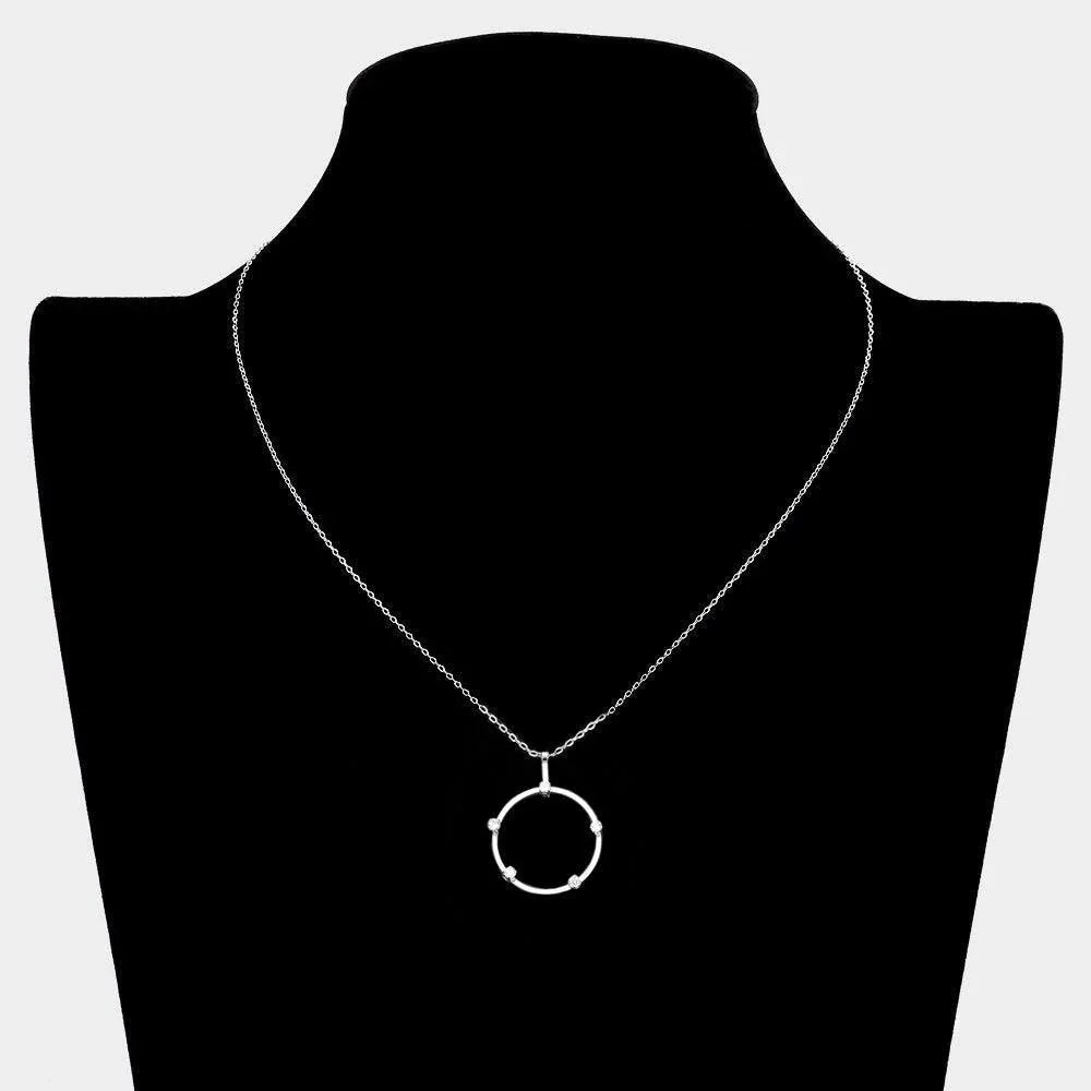 White Sterling Silver Dipped CZ Stone Pointed Open Circle Pendant Necklace - Jewelry Store by Erik Rayo