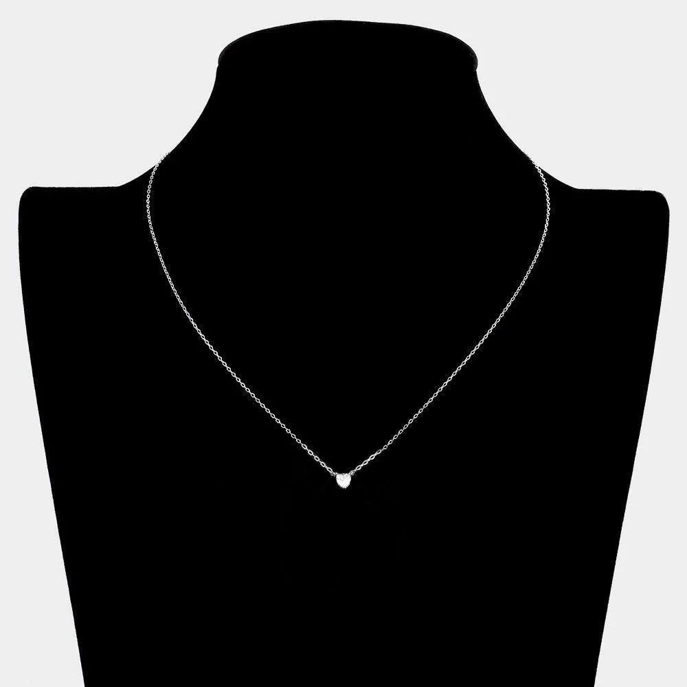 White Sterling Silver Dipped CZ Stone Heart Pendant Necklace - Jewelry Store by Erik Rayo