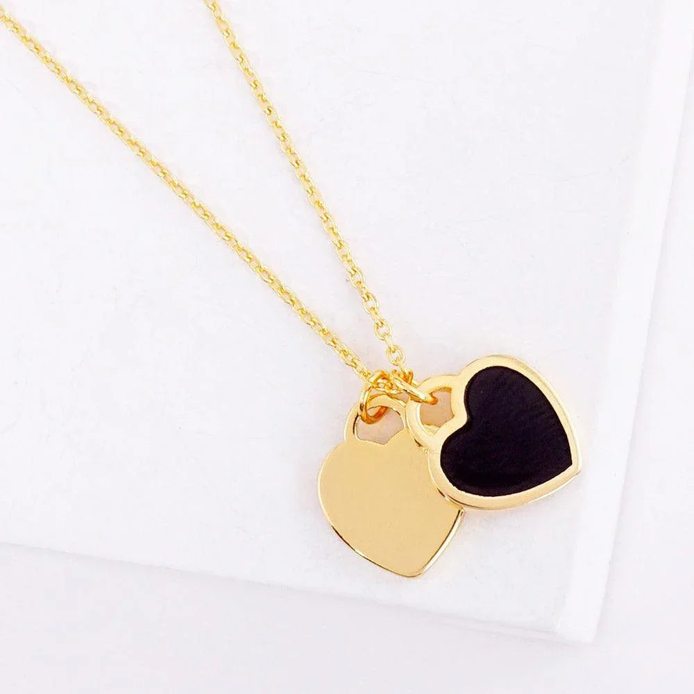Black Enamel Metal Double Heart Pendant Necklace - Jewelry Store by Erik Rayo