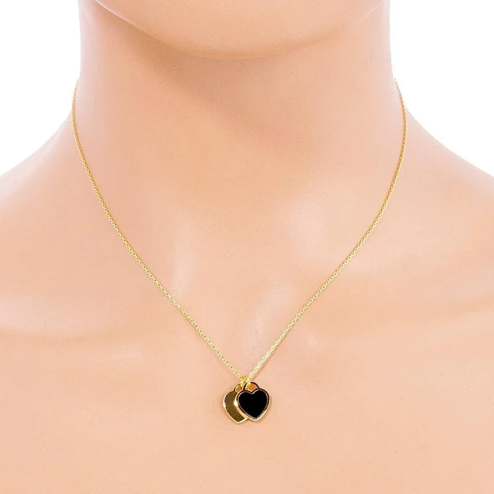 Black Enamel Metal Double Heart Pendant Necklace - Jewelry Store by Erik Rayo