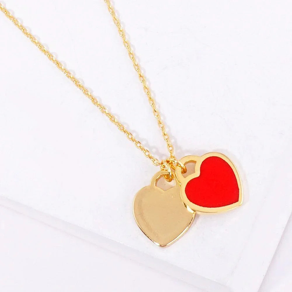 Red Enamel Metal Double Heart Pendant Necklace - Jewelry Store by Erik Rayo