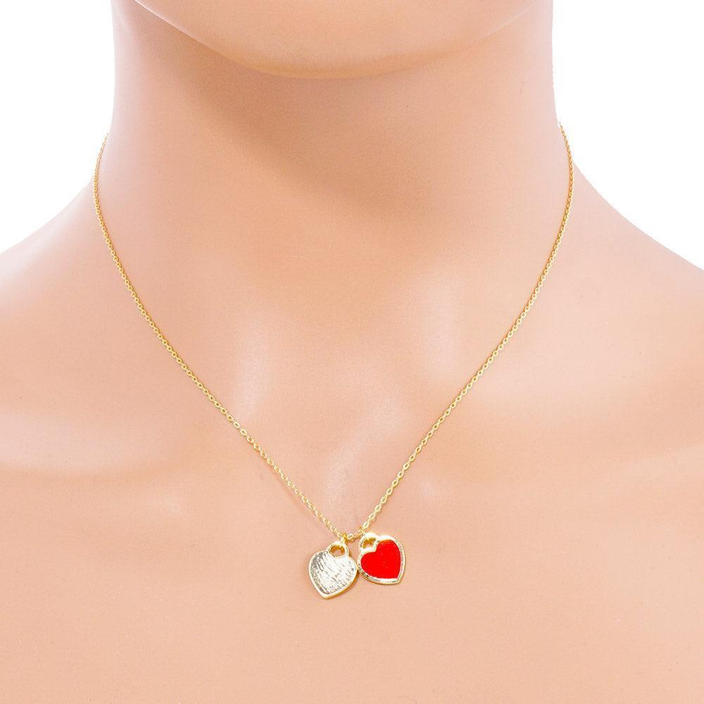 Red Enamel Metal Double Heart Pendant Necklace - Jewelry Store by Erik Rayo
