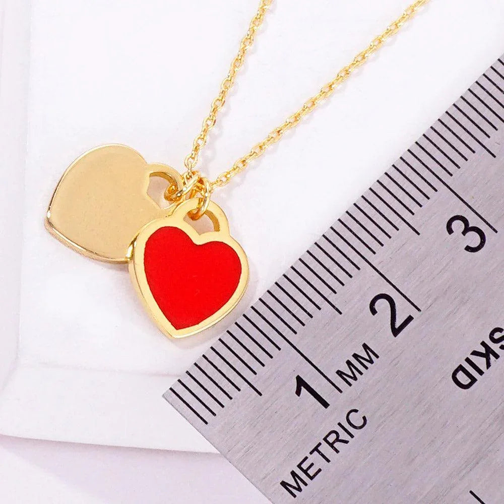 Red Enamel Metal Double Heart Pendant Necklace - Jewelry Store by Erik Rayo