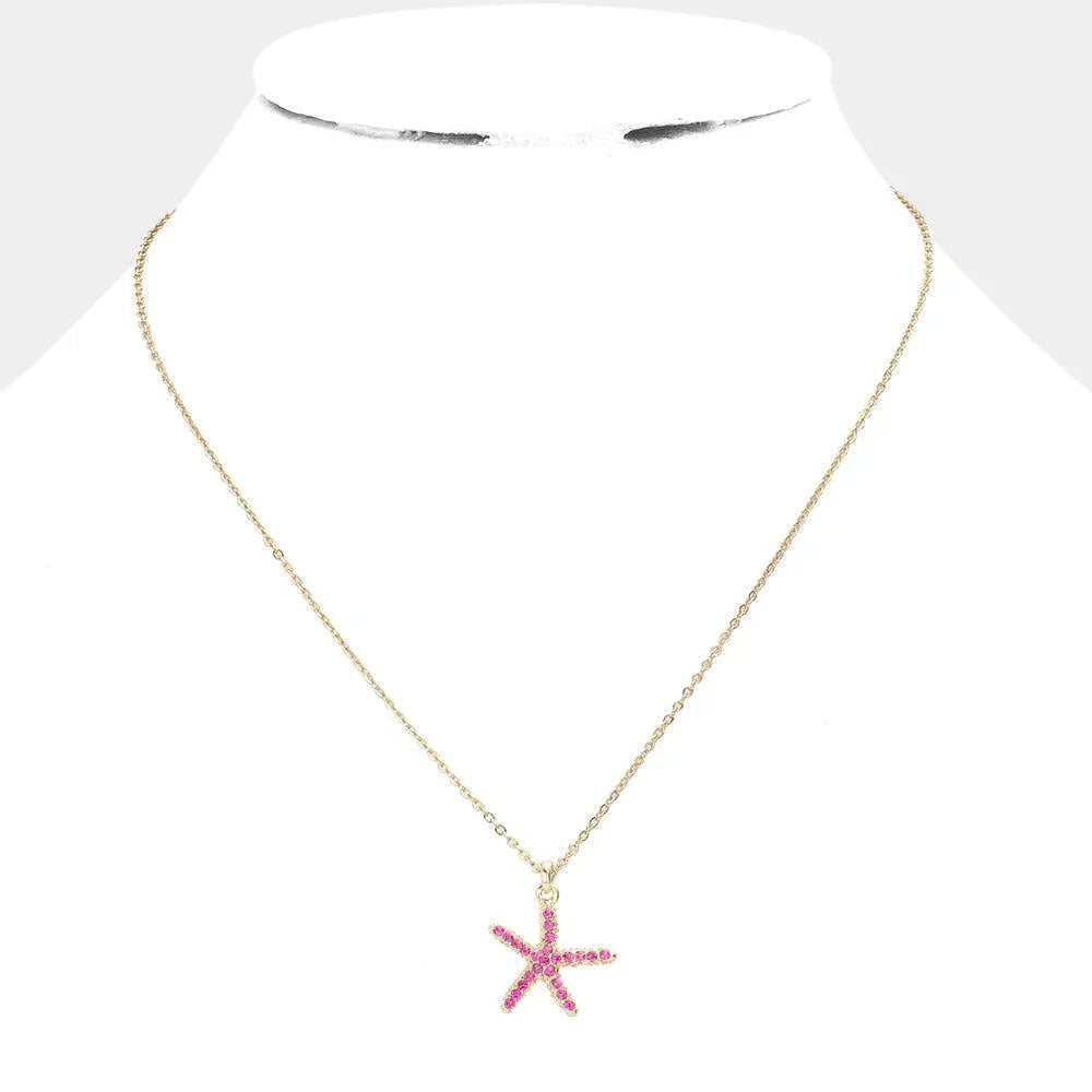 Red Rhinestone Paved Starfish Pendant Necklace - Jewelry Store by Erik Rayo