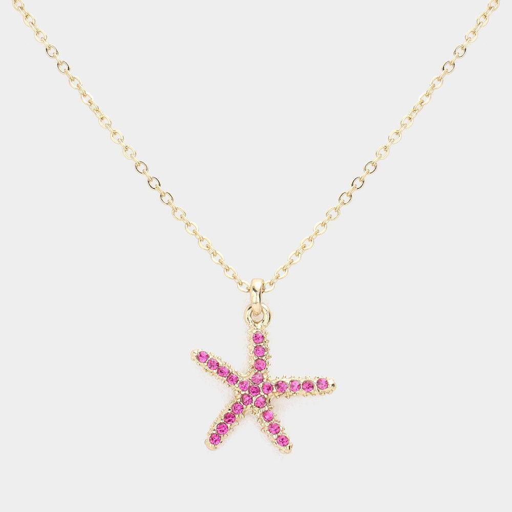 Red Rhinestone Paved Starfish Pendant Necklace - Jewelry Store by Erik Rayo