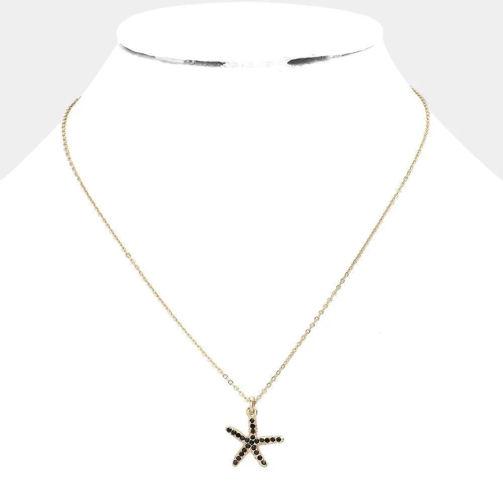 Black Rhinestone Paved Starfish Pendant Necklace - Jewelry Store by Erik Rayo