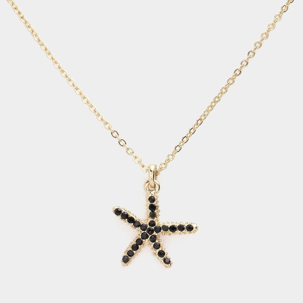 Black Rhinestone Paved Starfish Pendant Necklace - Jewelry Store by Erik Rayo