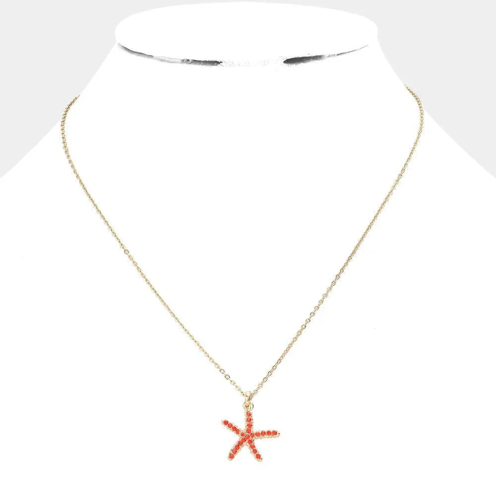 Rhinestone Paved Starfish Pendant Necklace - Jewelry Store by Erik Rayo