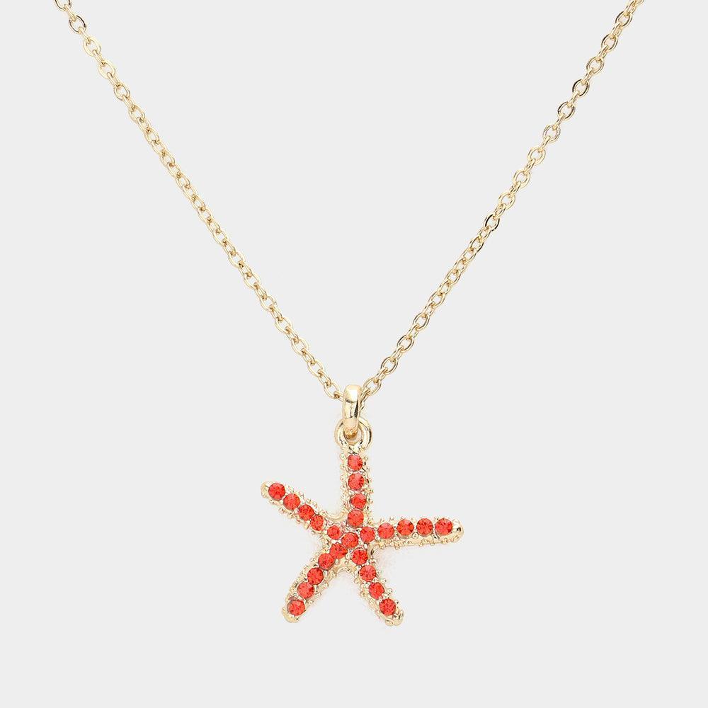 Rhinestone Paved Starfish Pendant Necklace - Jewelry Store by Erik Rayo