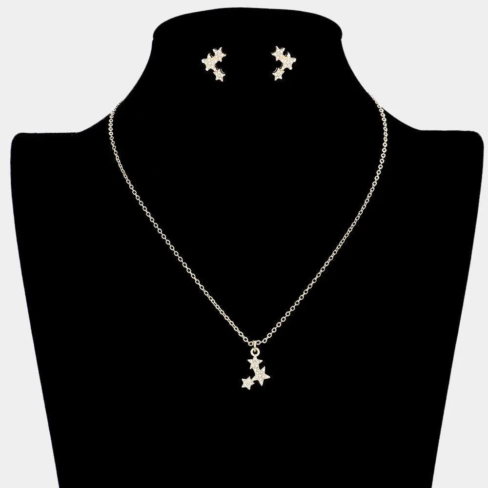 Gold Rhinestone Embellished Triple Star Pendant Necklace - Jewelry Store by Erik Rayo