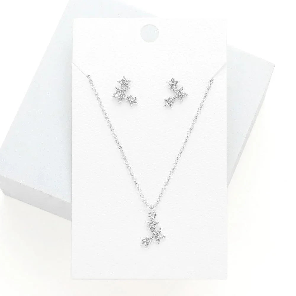 Rhinestone Embellished Triple Star Pendant Necklace - Jewelry Store by Erik Rayo