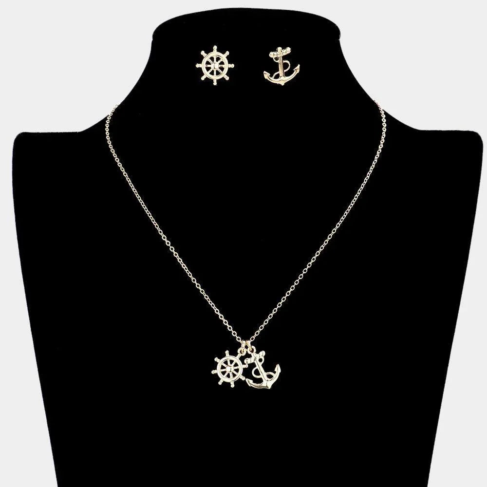 Gold Metal Ship Wheel Anchor Pendant Necklace - Jewelry Store by Erik Rayo