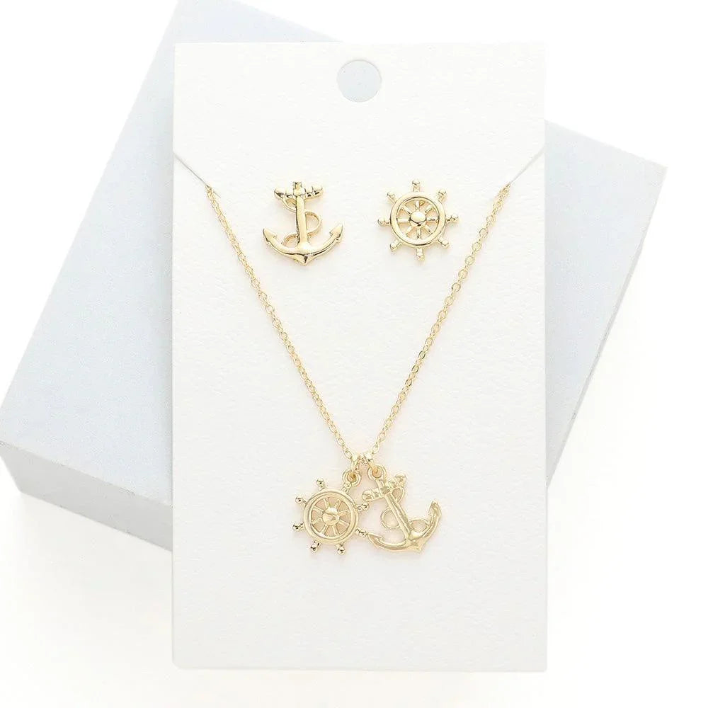 Gold Metal Ship Wheel Anchor Pendant Necklace - Jewelry Store by Erik Rayo