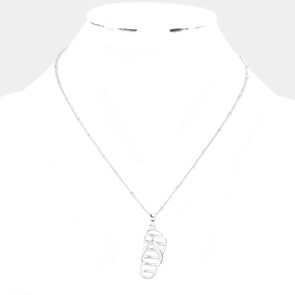 Silver Metal Flip Flop Pendant Necklace - Jewelry Store by Erik Rayo