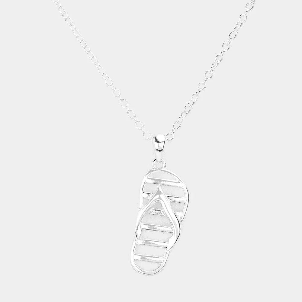 Silver Metal Flip Flop Pendant Necklace - Jewelry Store by Erik Rayo