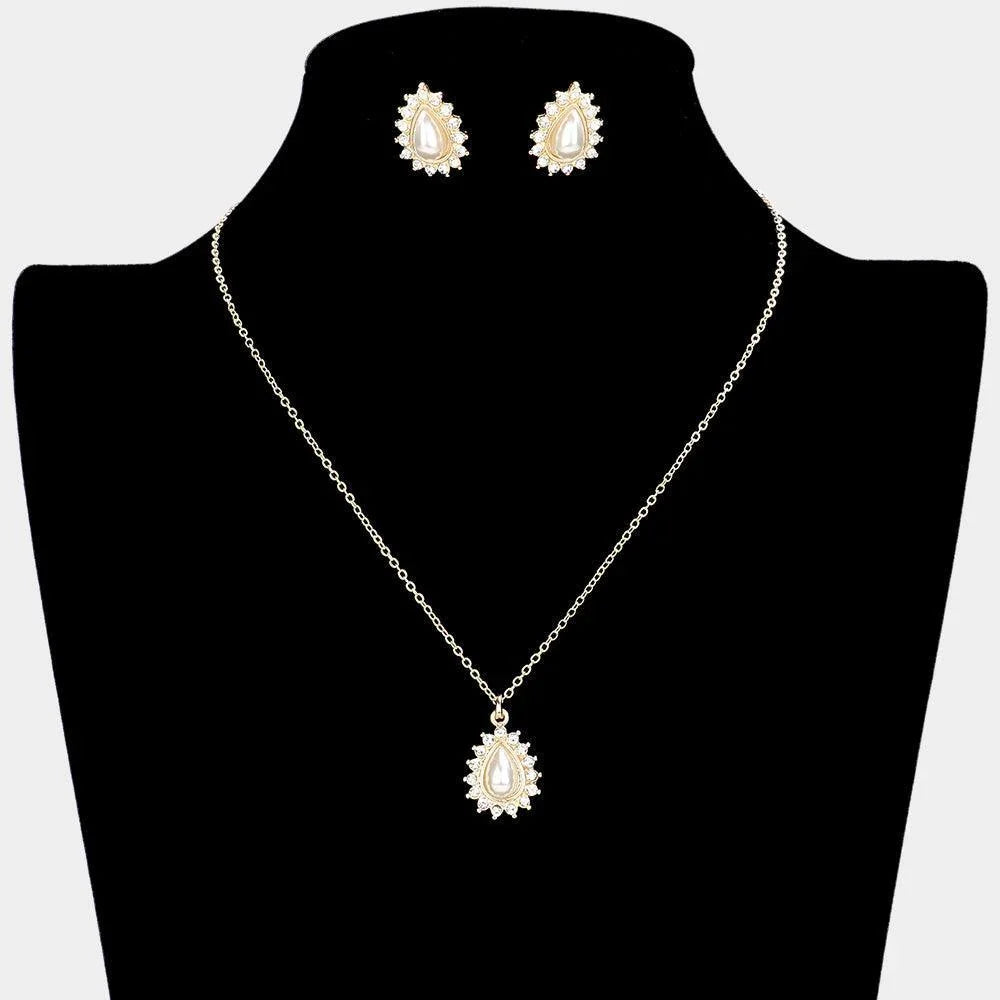 Gold Pearl Accented Teardrop Pendant Necklace - Jewelry Store by Erik Rayo