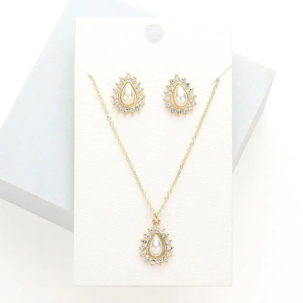 Gold Pearl Accented Teardrop Pendant Necklace - Jewelry Store by Erik Rayo