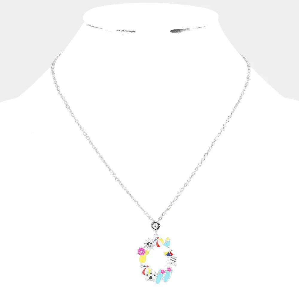 Enamel Cocktail Flip Flop Beach Ball Parasol Sun Cluster Pendant Necklace - Jewelry Store by Erik Rayo