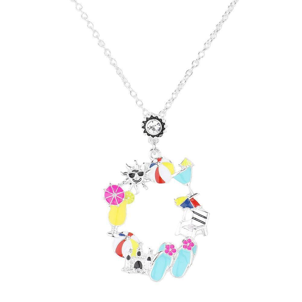 Enamel Cocktail Flip Flop Beach Ball Parasol Sun Cluster Pendant Necklace - Jewelry Store by Erik Rayo