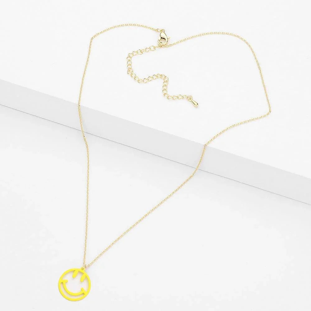 Yellow Brass Metal Smile Pendant Necklace - Jewelry Store by Erik Rayo