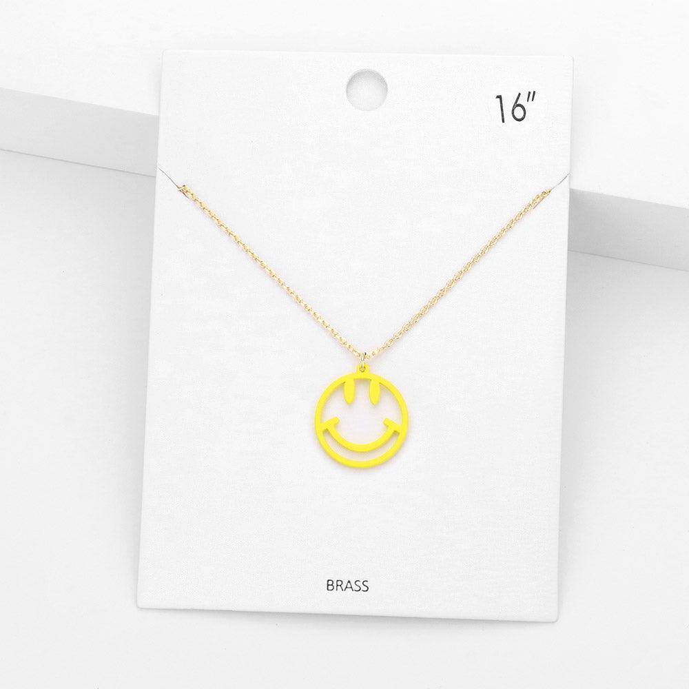 Yellow Brass Metal Smile Pendant Necklace