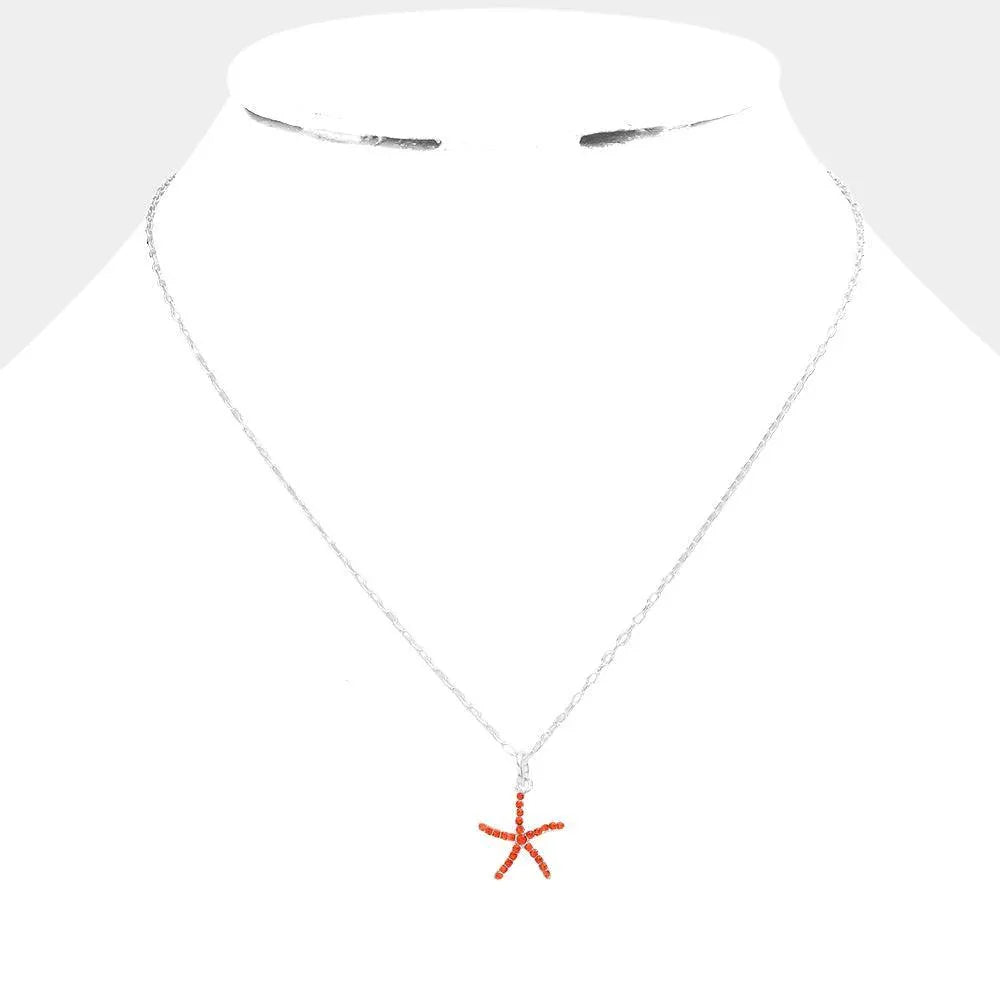 Orange Rhinestone Embellished Starfish Pendant Necklace - Jewelry Store by Erik Rayo