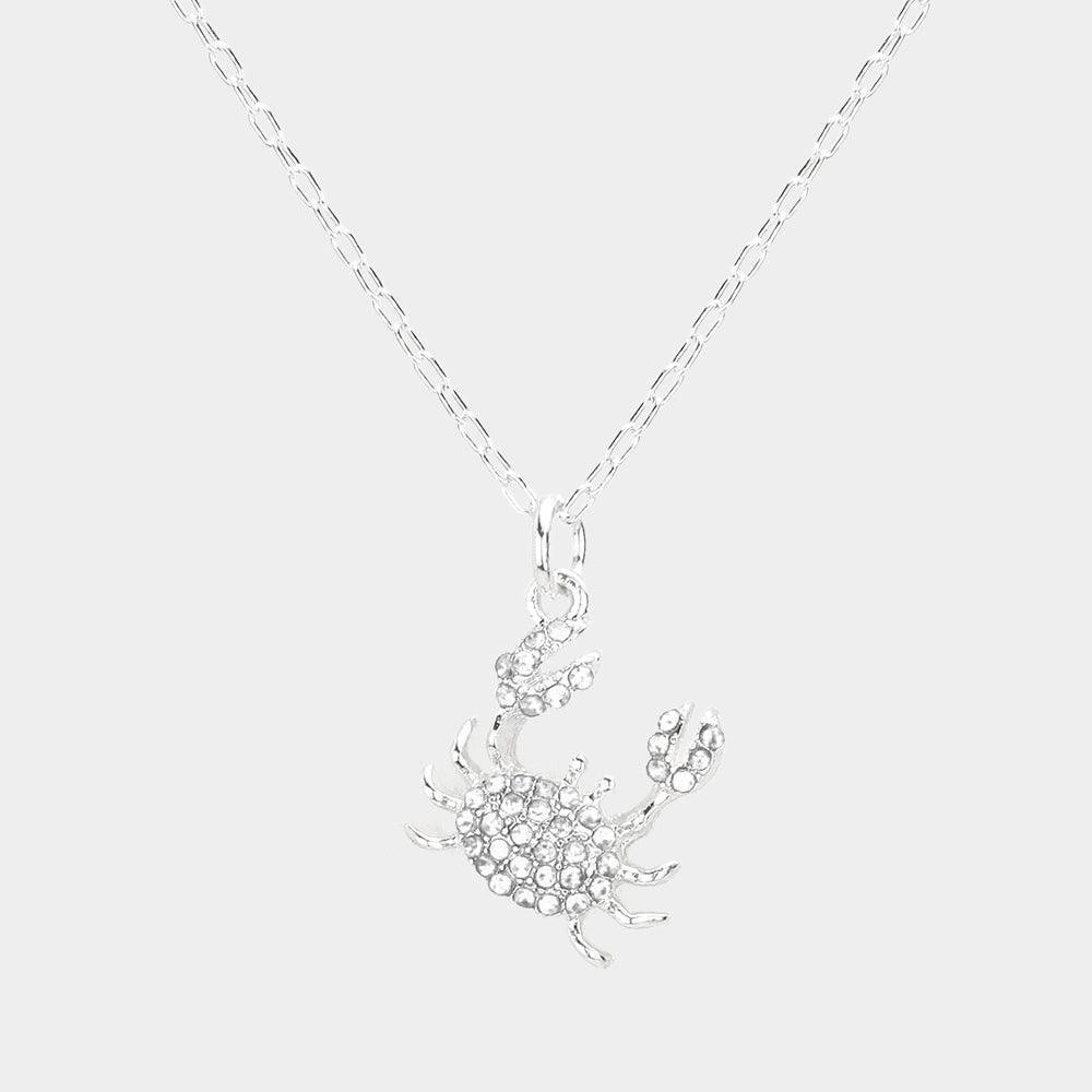 Silver Rhinestone Embellished Crab Pendant Necklace - Jewelry Store by Erik Rayo