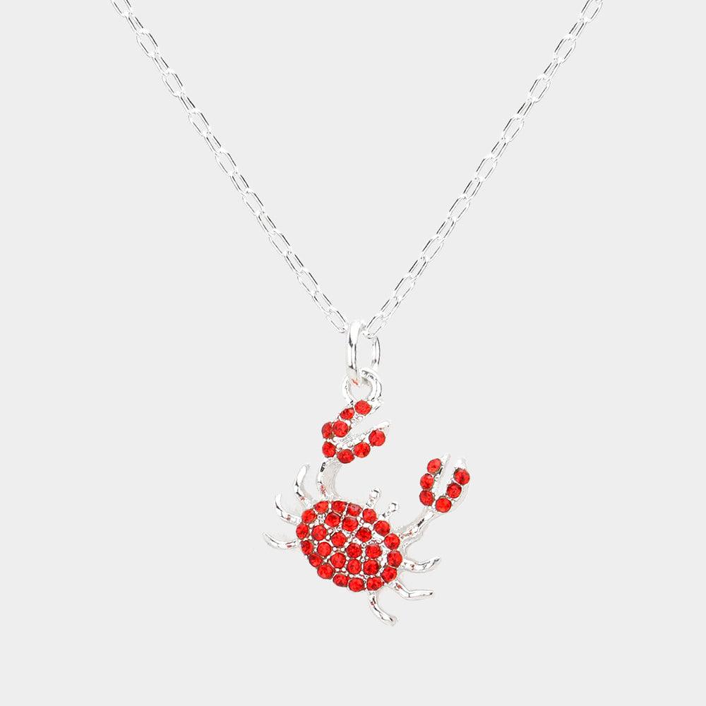 Silver Rhinestone Embellished Crab Pendant Necklace