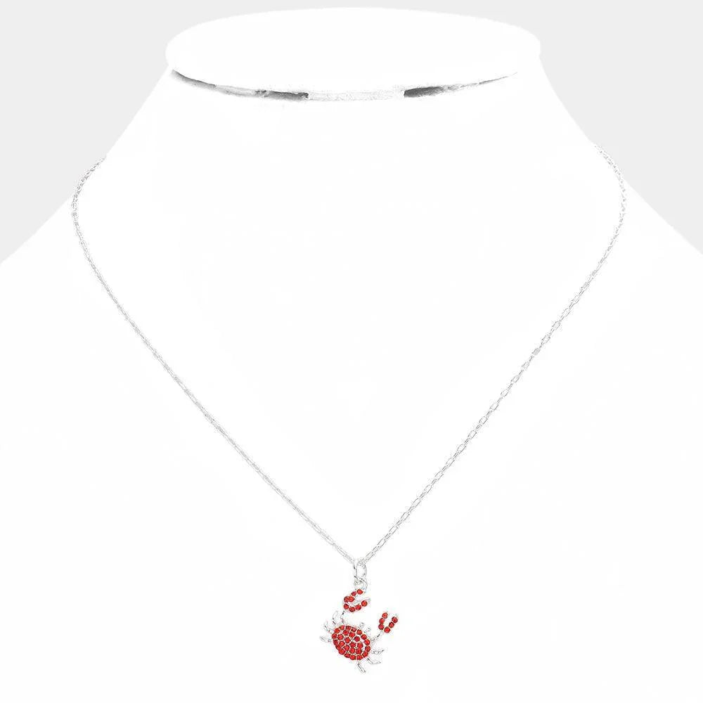 Silver Rhinestone Embellished Crab Pendant Necklace - Jewelry Store by Erik Rayo