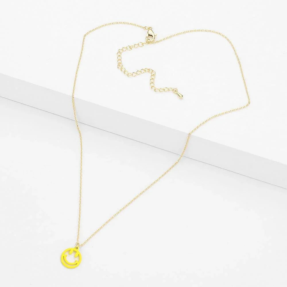 Yellow Brass Metal Smile Pendant Necklace - Jewelry Store by Erik Rayo